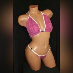 NWOT Sexy Skimpy Handmade Pink Purple Schoolgirl Plaid Cosplay Roleplay Bikini